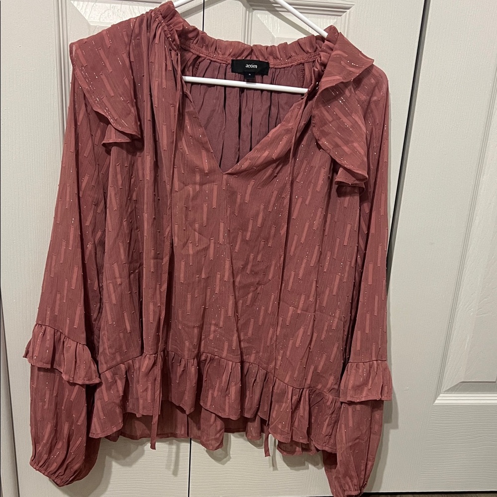 Elegant Women's Ruffle Blouse in Dusty Pink